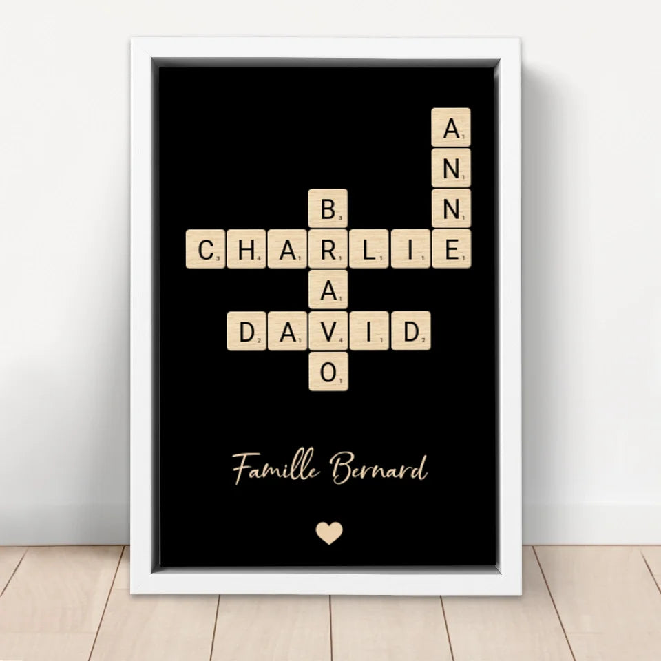 Family crossword puzzle personalized canvas