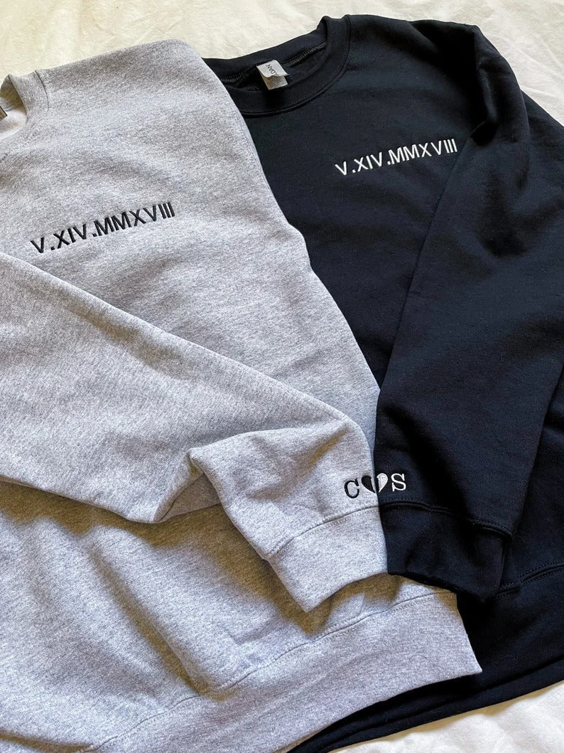 Mucior™ Couple Friend Family Gift！Roman Numeral Custom Embroidered T-Shirt/Sweart/Hoodie【Couple order quantity 2 pcs】