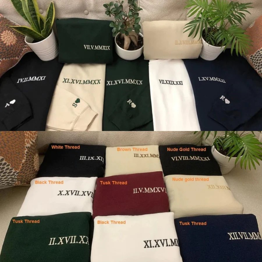 Mucior™ Couple Friend Family Gift！Roman Numeral Custom Embroidered T-Shirt/Sweart/Hoodie【Couple order quantity 2 pcs】