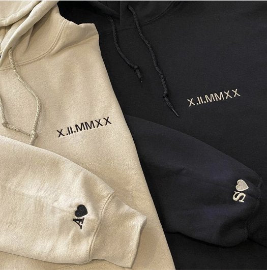 Mucior™ Couple Friend Family Gift！Roman Numeral Custom Embroidered T-Shirt/Sweart/Hoodie【Couple order quantity 2 pcs】