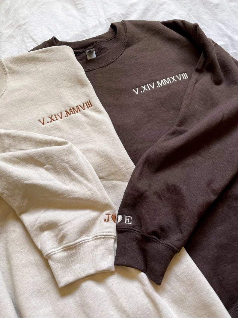 Mucior™ Couple Friend Family Gift！Roman Numeral Custom Embroidered T-Shirt/Sweart/Hoodie【Couple order quantity 2 pcs】