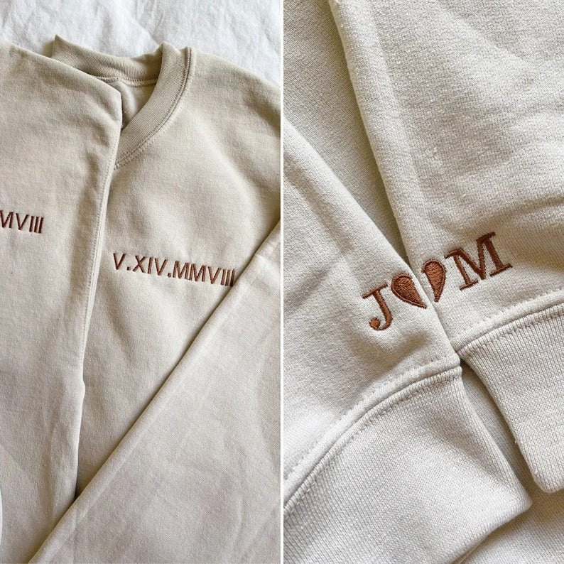 Mucior™ Couple Friend Family Gift！Roman Numeral Custom Embroidered T-Shirt/Sweart/Hoodie【Couple order quantity 2 pcs】
